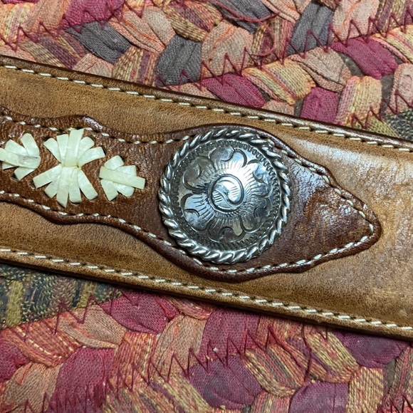 1995 VINTAGE JUSTINS BROWN LEATHER EMBROIDERED CONCHO WESTERN COWBOY BELT - Picture 7 of 10